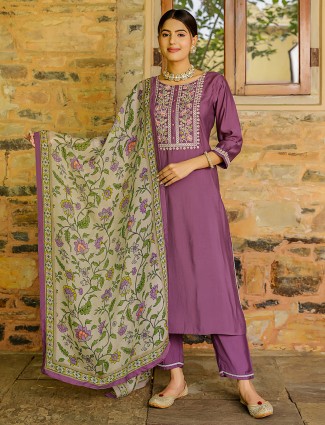 Latest purple embroidery kurti set