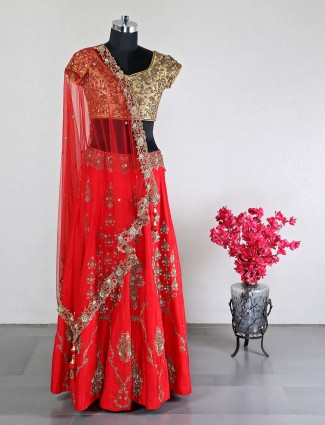 Latest red raw silk designer wedding wear lehenga choli