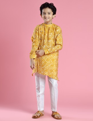 Latest silk kurta suit for boys in mustard yellow
