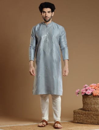 Latest silk kurta suit in grey color
