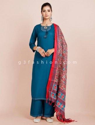 Latest womens palazzo suit in teal blue hue