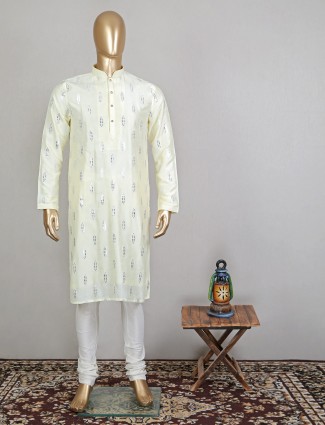 Lemon yellow designer festive wear kurta suit for mens 