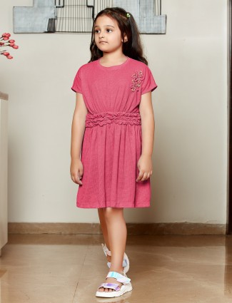 Leo n Babes pink knitted casual frock for girls