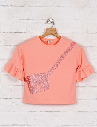 Leo N Babes printed peach cotton top for girls