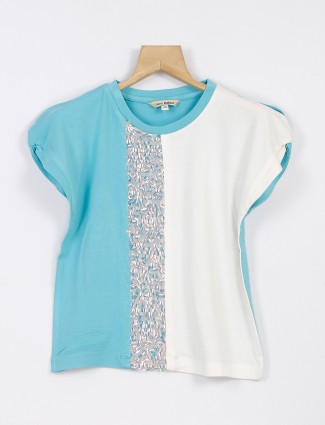 Leo n Babes sky blue and white cotton top
