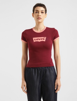Levis maroon cotton half sleeve t shirt