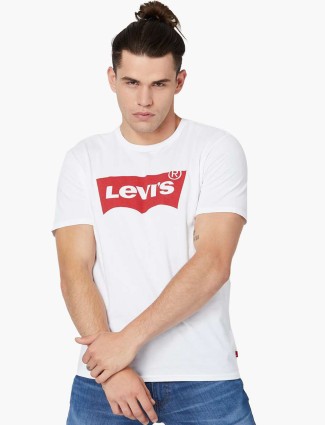 Levis printed white cotton slim fit mens t-shirt