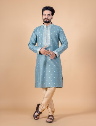 Light blue cotton silk kurta suit for festive