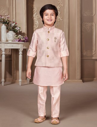 Light pink raw silk waistcoat set