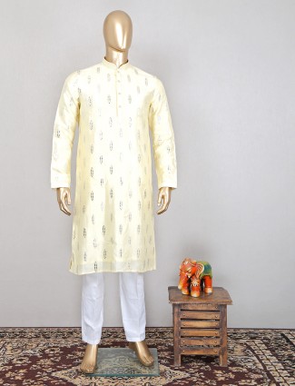 Light yellow cotton kurta suit for mens