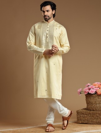 Light yellow kurta suit in cotton silk