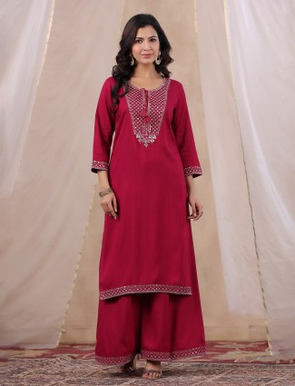 Magenta cotton palazzo set for casual