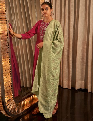 Magenta cotton silk festive wear punjabi style pant suit