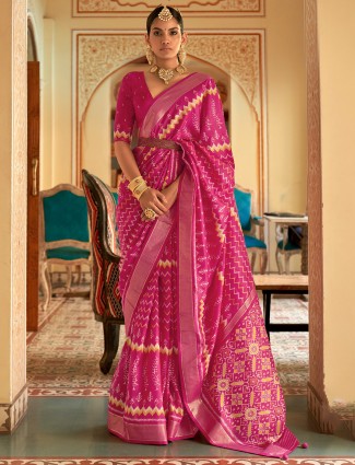 Magenta silk printed saree for wedding wear
