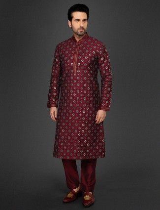 Maroon awesome kurta suit in cotton silk