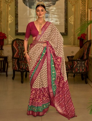 Maroon silk patola printed saree for wedding