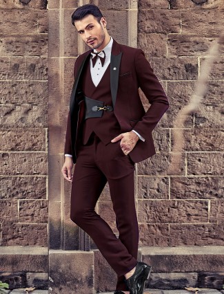 Maroon terry rayon solid coat suit for men