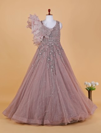 Mauve pink gown in net