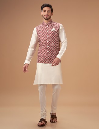 Multi color printed waistcoat set in silk