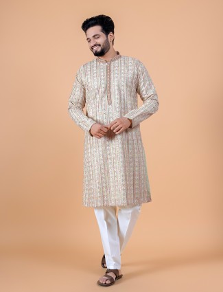 Multi color silk embroidery kurta suit