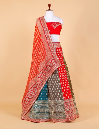 Multi color unstitched lehenga choli in raw silk