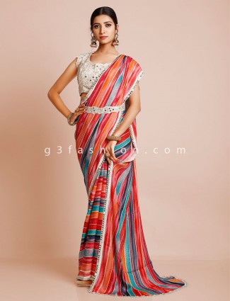 Multi georgette wedding wear saree with ready made blouse