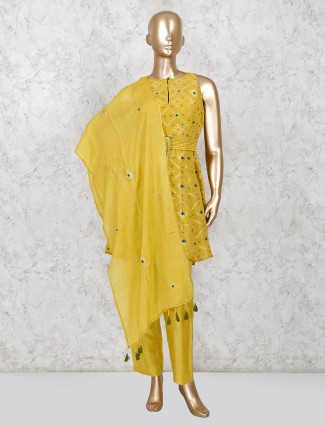 Mustard yellow cotton pant salwar suit