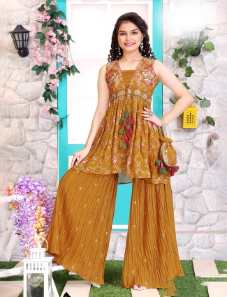 Mustard yellow sharara suit in georgette