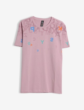 Mymera cotton mauve pink printed t shirt