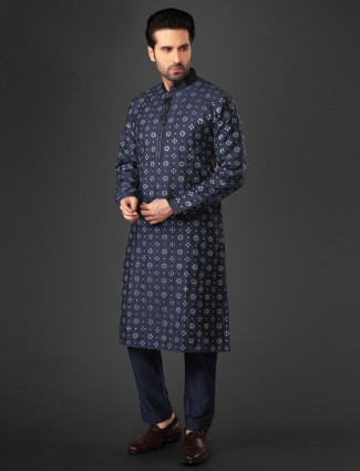 Navy fantastic cotton silk kurta suit for men