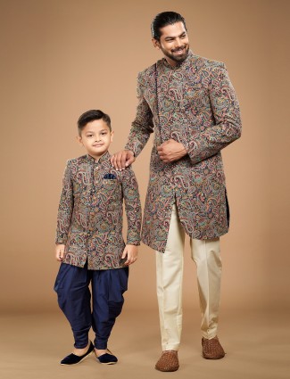 Navy georgette father and son indowestern