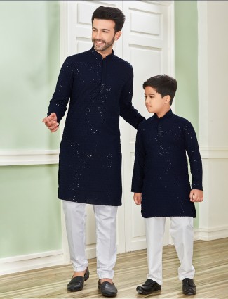 Navy matching kurta suit for father and son
