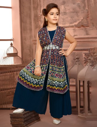 Navy printed palazzo suit in georgette