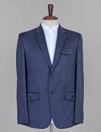 Navy solid suede blazer for party and reception