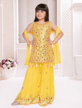 Newest yellow georgette sharara suit