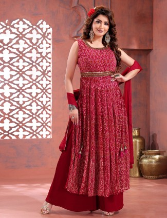 Magenta nyra cut georgette palazzo suit