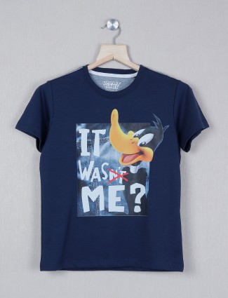 Octave navy blue color printed t-shirt for boys