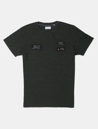 Octave printed olive cotton slim fit t shirt
