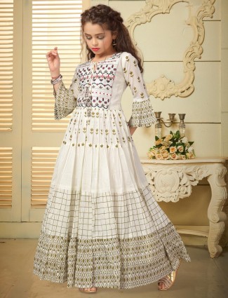 Off white cotton festive function gown