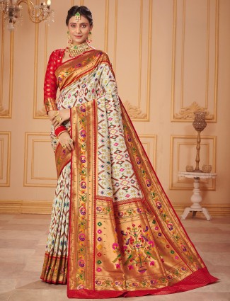 off-white innovative wedding functions saree in patola silk