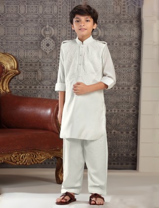 Off-white pathani suit in cotton