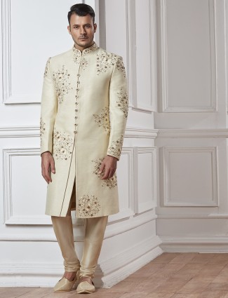 Off white silk designer sherwani