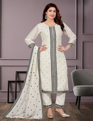 Off-white silk salwar suit for festive