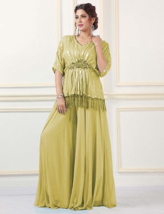 Olive attirable punjabi style palazzo suit in georgette