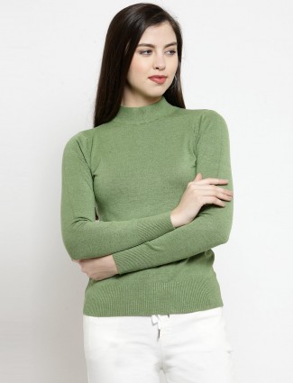 Olive green turtle neck knitted casual top