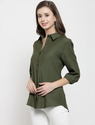 Olive plain shirt for a casual dressing