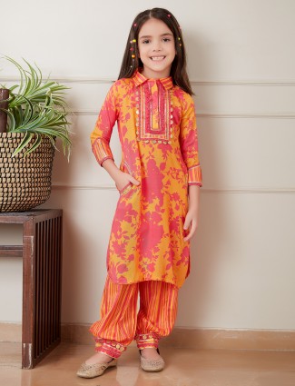 Orange and pink cotton salwar suit