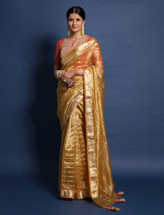 Organza gold saree with blouse