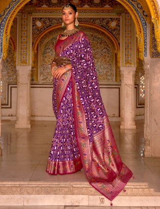 Patola printed purple silk saree for wedding