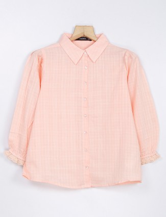 Peach cotton checks quarter sleeve shirt